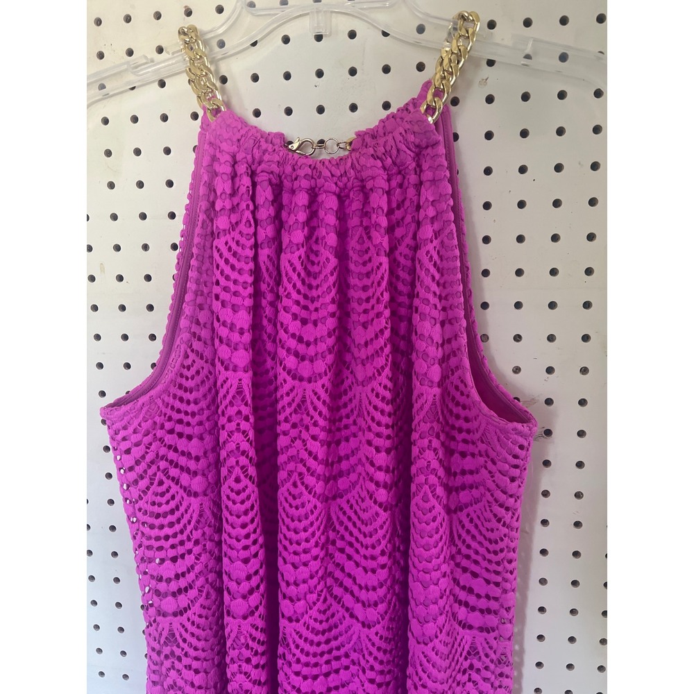 Lilly Pulitzer Magenta Pink Lace Gold Chain Halter Maxi Dress XL Vacation Cruise